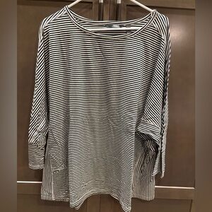 AnyBody Black & Off White Striped Dolman 3/4 Sleeve Pullover Top, XL